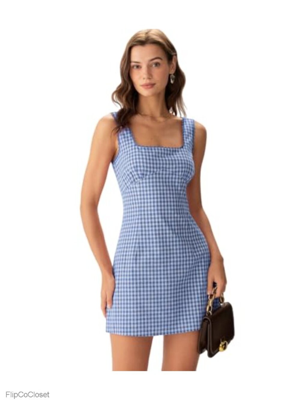 RIHOAS Gingham Mini Dress Square Neck Sleeveless Cotton Summer Casual A-Line